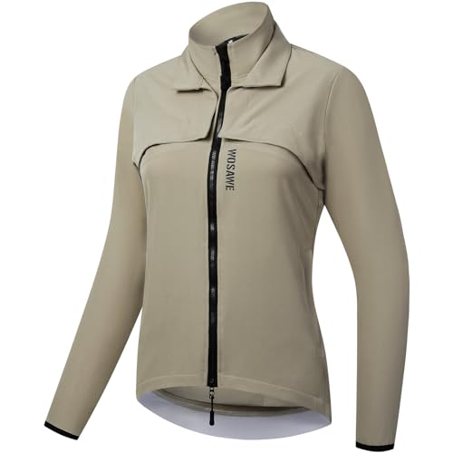WOSAWE Herren Damen Fahrradjacke Abnehmbare Atmungsaktiv Laufweste Winddichte Radjacke mit YKK Reißverschluss (Khaki für Damen, XL) von WOSAWE