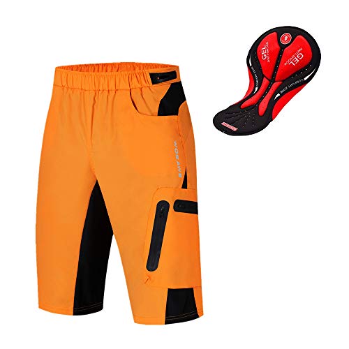 WOSAWE Herren Fahrradhose Kurz mit 3D Sitzpolster Loose-Fit MTB Hose Atmungsaktiv Radfahrren Unterwäsche mit Multi Taschen (Orange XXXL) von WOSAWE