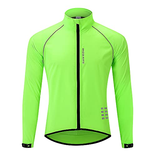 WOSAWE Herren-Fahrradjacke, Winddichte Radjacke Ultraleichte Sportbekleidung mit Reflektierendem Träger und Atmungsaktivem Mesh (Grün L) von WOSAWE