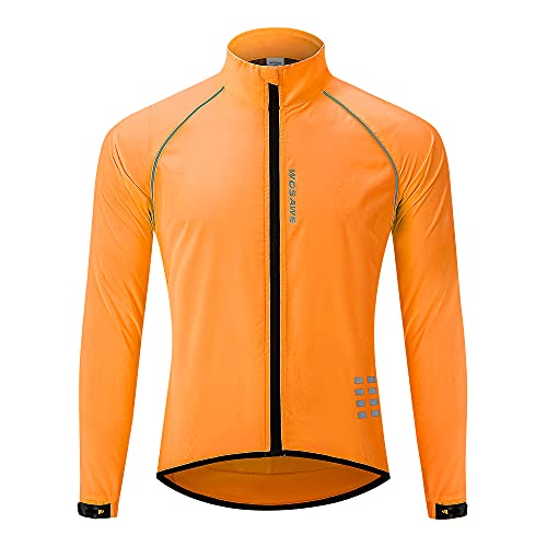 WOSAWE Herren-Fahrradjacke, Winddichte Radjacke Ultraleichte Sportbekleidung mit Reflektierendem Träger und Atmungsaktivem Mesh (Orange L) von WOSAWE