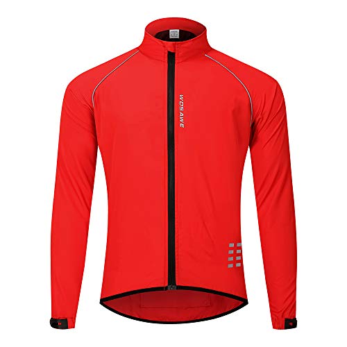 WOSAWE Herren-Fahrradjacke, Winddichte Radjacke Ultraleichte Sportbekleidung mit Reflektierendem Träger und Atmungsaktivem Mesh (Rot XL) von WOSAWE