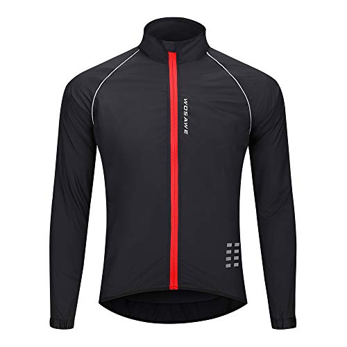 WOSAWE Herren-Fahrradjacke, Winddichte Radjacke Ultraleichte Sportbekleidung mit Reflektierendem Träger und Atmungsaktivem Mesh (Schwarz M) von WOSAWE