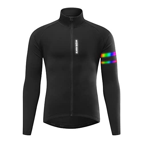 WOSAWE Herren Fahrradjacke Fleece Thermo Softshelljacke Winddichte Winterjacke Für Radfahren Laufen Wandern (BO284 Schwarz M) von WOSAWE