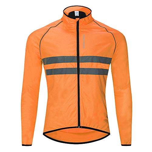 WOSAWE Herren Fahrradjacke Leicht Winddicht Radjacke Reflektierend Sportbekleidung für Radfahren, Laufen, Joggen, Wandern (Orange XXL) von WOSAWE