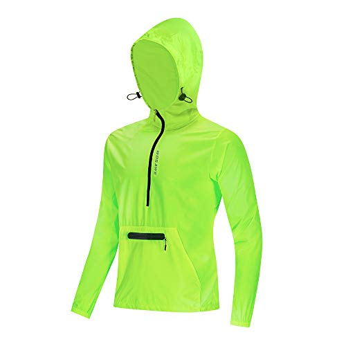 WOSAWE Herren Fahrradjacke mit Kapuze, Winddicht Leichte Funktions Radjacke Langarm Laufen Windbreaker (Grün XXXL) von WOSAWE