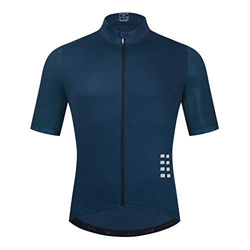 WOSAWE Herren Fahrradtrikot, Atmungsaktiv Kurzarm Radtrikot Voller Reißverschluss Radsport Bekleidung (Blau L) von WOSAWE