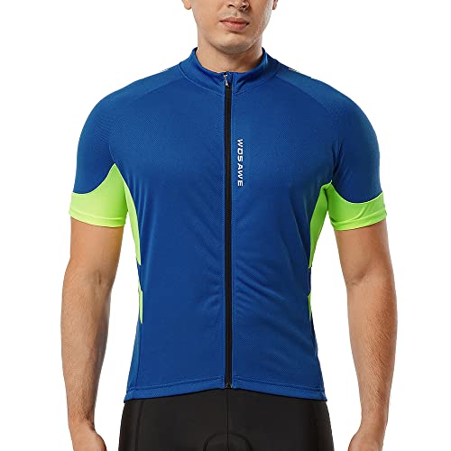 WOSAWE Herren Fahrradtrikot, Atmungsaktive Kurzarm Radtrikot Schnell Trocknen Radsport Bekleidung (Blau M) von WOSAWE