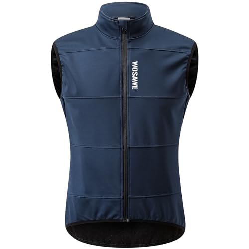 WOSAWE Herren Fahrradweste Dünnes Fleece Thermal Winddichte ärmellose Jacke Freizeit Softshellweste (Blau XL) von WOSAWE
