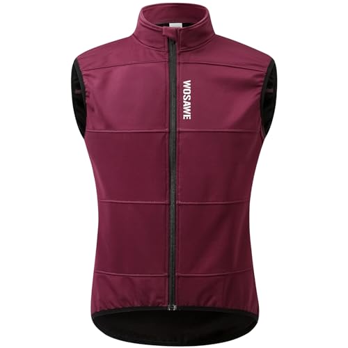 WOSAWE Herren Fahrradweste Dünnes Fleece Thermal Winddichte ärmellose Jacke Freizeit Softshellweste (Rot XXL) von WOSAWE