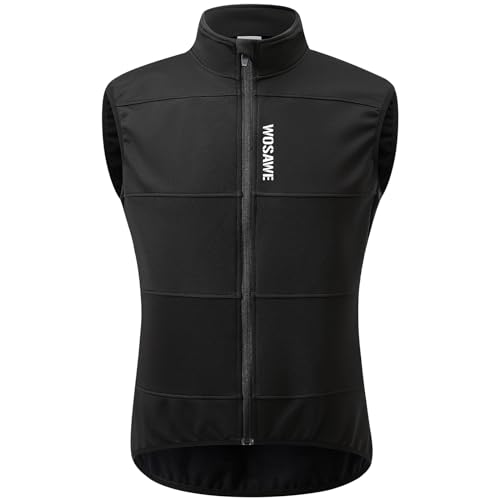 WOSAWE Herren Fahrradweste Dünnes Fleece Thermal Winddichte ärmellose Jacke Freizeit Softshellweste (Schwarz XXL) von WOSAWE