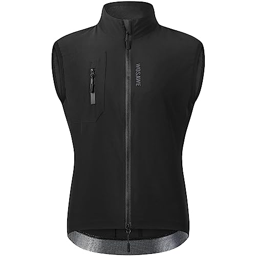 WOSAWE Herren Fahrradweste Leicht Atmungsaktiv ärmellos Laufjacke Winddicht Radweste mit YKK-Reißverschluss (Schwarz, M) von WOSAWE