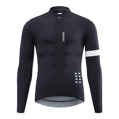 WOSAWE Herren Langarm Radtrikot Atmungsaktive Fahrradtrikot Schnell Trocknen Radsport Bekleidung für Rennrad Radsport Joggen Fitness (BT268 Blau L) von WOSAWE