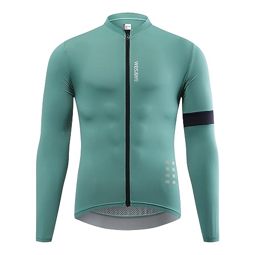 WOSAWE Herren Langarm Radtrikot Atmungsaktive Fahrradtrikot Schnell Trocknen Radsport Bekleidung für Rennrad Radsport Joggen Fitness (BT269 Grün XL) von WOSAWE