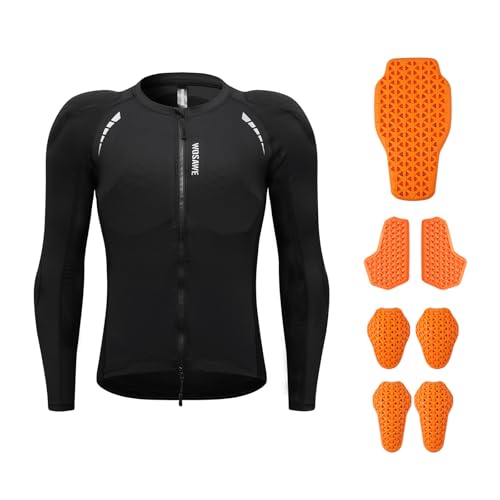 WOSAWE Herren Motorrad Jacke Mesh Atmungsaktiv Protektorenjacke Weiche Panzerung mit CE Abnehmbar Protektoren (Schwarz mit Rüstung, XXXL) von WOSAWE