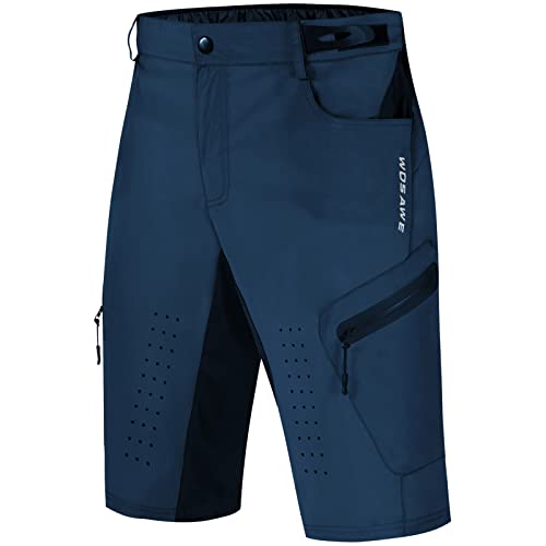 WOSAWE Herren Radhose Atmungsaktiv und Schnelltrocknende Lose Passen MTB Hose Kurz Optionale Gel gepolsterte Shorts (Blau ohne Unterhose, XL) von WOSAWE