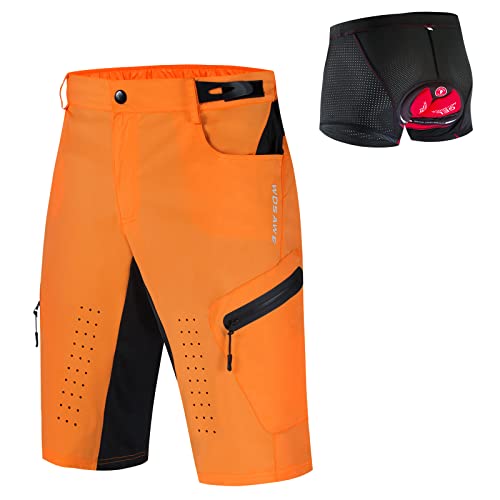 WOSAWE Herren Radhose Atmungsaktiv und Schnelltrocknende Lose Passen MTB Hose Kurz Optionale Gel gepolsterte Shorts (Orange mit Unterhose, L) von WOSAWE