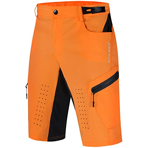 WOSAWE Herren Radhose Atmungsaktiv und Schnelltrocknende Lose Passen MTB Hose Kurz Optionale Gel gepolsterte Shorts (Orange ohne Unterhose, XXL) von WOSAWE