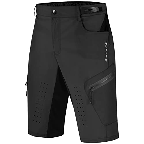 WOSAWE Herren Radhose Atmungsaktiv und Schnelltrocknende Lose Passen MTB Hose Kurz Optionale Gel gepolsterte Shorts (Schwarz ohne Unterhose, M) von WOSAWE