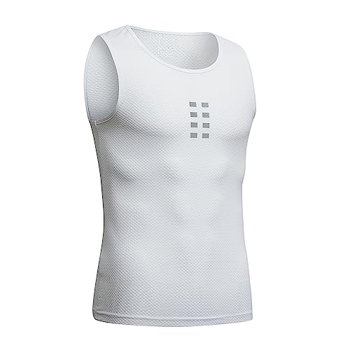 WOSAWE Herren Radsport Kompressions-Tanktop Mesh Atmungsaktiv Ärmellos Funktionsshirts Schnell Trocken Baselayer Unterhemd (Weiß, XXXL) von WOSAWE