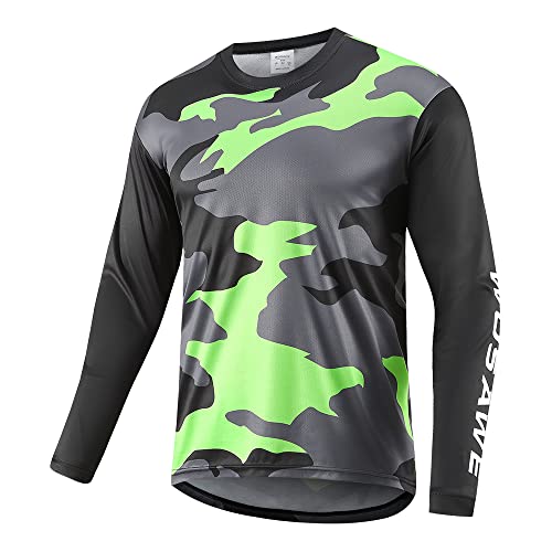 WOSAWE Herren Radtrikot Langarm Atmungsaktiv Downhill Jersey Lose Motocross Fahrrad Trikots (Grün L) von WOSAWE