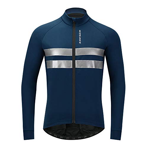 WOSAWE Herren Thermo Fleece Fahrradjacke Winter Biking Jersey Langarm Reflektierendes Bike Outfit, Blau 2XL von WOSAWE