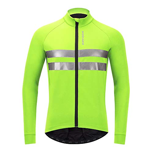 WOSAWE Herren Thermo Fleece Fahrradjacke Winter Biking Jersey Langarm Reflektierendes Bike Outfit, Grün 2XL von WOSAWE