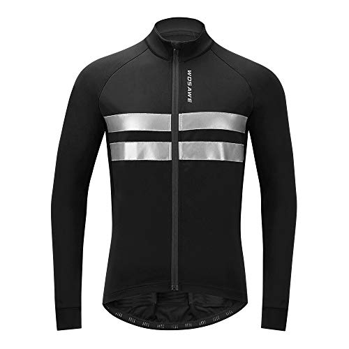 WOSAWE Herren Thermo Fleece Fahrradjacke Winter Biking Jersey Langarm Reflektierendes Bike Outfit, Schwarz L. von WOSAWE