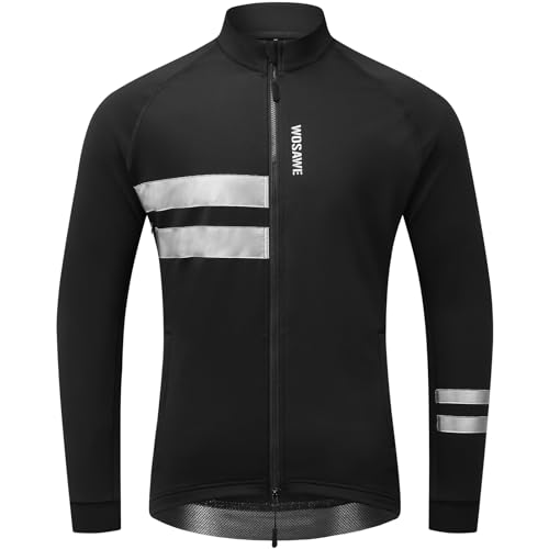 WOSAWE Herren Winter Fahrradjacke Thermo-Vlies Softshell Winddicht Radjacke Atmungsaktiv Reflektierend Fahrradbekleidung (Top Schwarz, XL) von WOSAWE