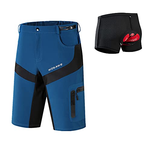 WOSAWE MTB Hose Herren Radhose Atmungsaktiv Mountainbike Fahrradhose Optional 3D Sitzpolster Fahrradunterhose (Dunkelblau mit gepolsterte Unterhose, 3XL) von WOSAWE