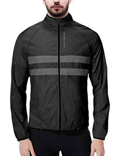 WOSAWE Packbare Fahrradjacke mit Kapuze, Laufmantel, leicht, Radfahren, Windbreaker, Schwarz ohne Kapuze, XL von WOSAWE