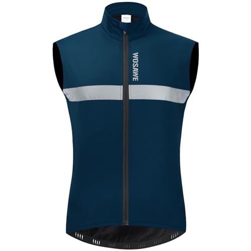 WOSAWE Rad Fleeceweste Winter Herren Ärmellos Radsport Trikots Reflektierend Winddicht Shirts (Blau M) von WOSAWE