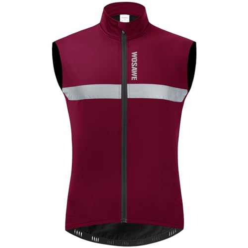 WOSAWE Rad Fleeceweste Winter Herren Ärmellos Radsport Trikots Reflektierend Winddicht Shirts (Rot XL) von WOSAWE