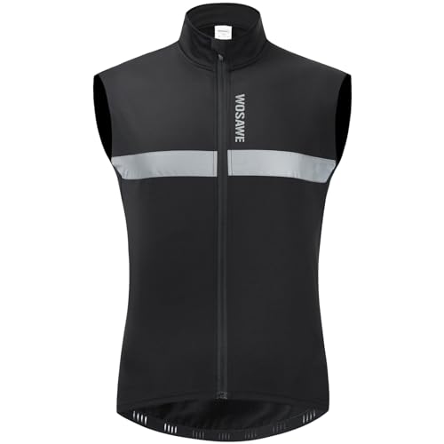 WOSAWE Rad Fleeceweste Winter Herren Ärmellos Radsport Trikots Reflektierend Winddicht Shirts (Schwarz XL) von WOSAWE