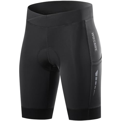 WOSAWE Radlerhose Damen Atmungsaktiv 4D Gepolsterte Fahrradhose Hoher Taille Reitstrumpfhose (Classic Schwarz, L) von WOSAWE