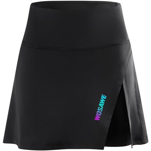 WOSAWE Radlerhose Damen Atmungsaktiv 4D Gepolsterte Fahrradhose Hoher Taille Reitstrumpfhose (Skort Schwarz, L) von WOSAWE