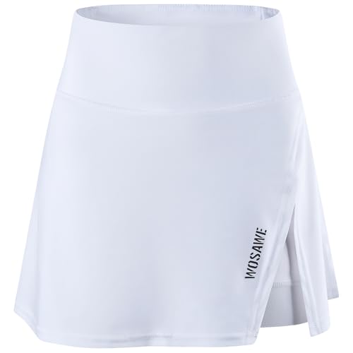 WOSAWE Radlerhose Damen Atmungsaktiv 4D Gepolsterte Fahrradhose Hoher Taille Reitstrumpfhose (Skort Weiß, M) von WOSAWE