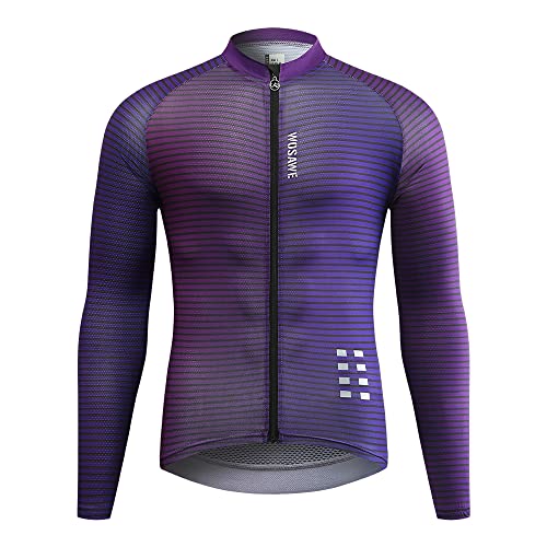 WOSAWE Radtrikot Herren Langarm Atmungsaktive Elastische Fahrradtrikot Frühling Sommer Fahrradbekleidung (Violett XXL) von WOSAWE