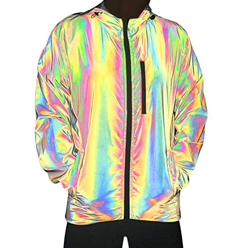 WOSAWE Reflektierende Fahrradjacke Unisex Bunte Winddicht Sportjacke Wasserabweisend Laufjacke mit Kapuze (Grau, L) von WOSAWE