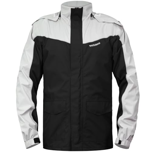 WOSAWE Regenjacke Herren Damen Wasserdicht Leicht Fahrradjacke Winddicht Outdoorjacke mit Abnehmbare Kapuze (Grau, XL) von WOSAWE