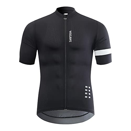 WOSAWE Sommer Fahrradtrikot Herren Kurzarm Elastischem Atmungsaktivem Radtrikot Schnell Trocknen Radsport Bekleidung (Schwarz M) von WOSAWE