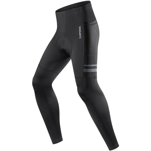 WOSAWE Winter Herren Fahrradhose, Thermo Lang Radhose 4D Gepolsterte Winddicht Radsport Leggings mit YKK Zwei Wege Reißverschluss (Neu Schwarz, M) von WOSAWE