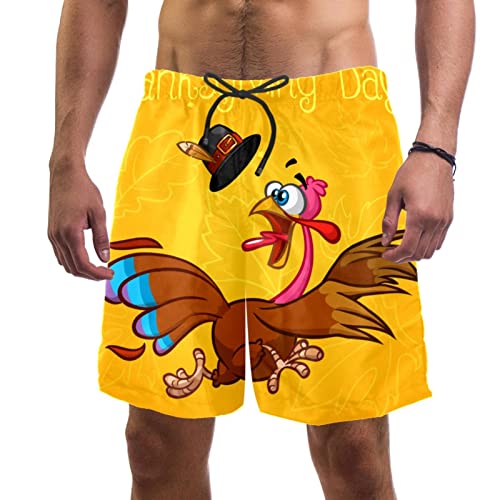 Herren-Shorts,Badehose,schnell trocknend,Thanksgiving Cartoon lustiger Truthahn,Board Short Outdoor Walk Beach Bademode von WOSHJIUK