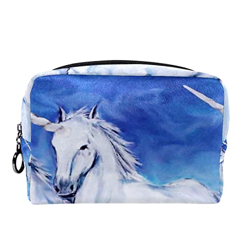 Kleine Kosmetiktasche Reisekosmetiktasche mit Reißverschluss,Aquarell Tiere Pferde,Kosmetik Organizer für Frauen von WOSHJIUK