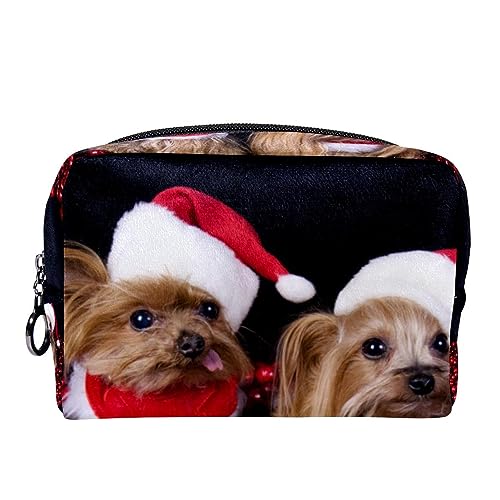 Kleine Kosmetiktasche Reisekosmetiktasche mit Reißverschluss,Hund Weihnachten Haustier,Kosmetik Organizer für Frauen von WOSHJIUK