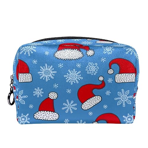 Kleine Kosmetiktasche Reisekosmetiktasche mit Reißverschluss,Karikatur-Weihnachtsblau-roter Hut,Kosmetik Organizer für Frauen von WOSHJIUK