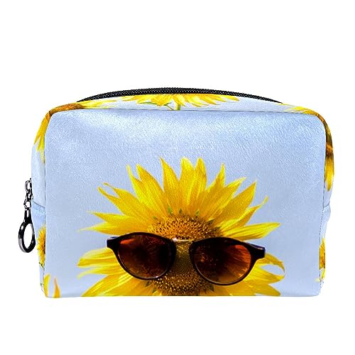 Kleine Kosmetiktasche Reisekosmetiktasche mit Reißverschluss,Sonnenblume mit Sonnenbrille,Kosmetik Organizer für Frauen von WOSHJIUK