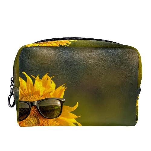 Kleine Kosmetiktasche Reisekosmetiktasche mit Reißverschluss,Sonnenblume mit Sonnenbrille,Kosmetik Organizer für Frauen von WOSHJIUK