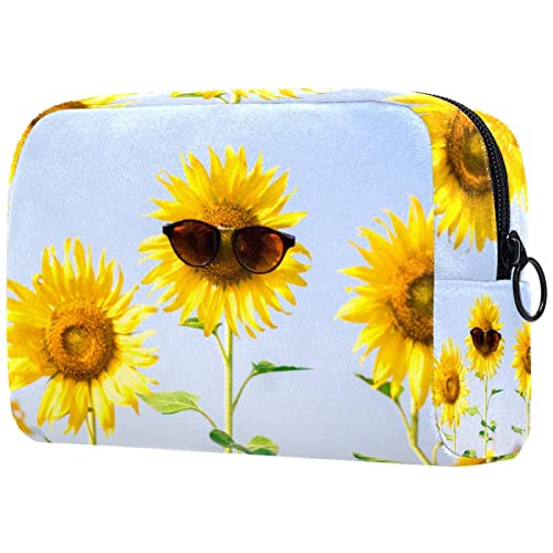 Kleine Kosmetiktasche Reisekosmetiktasche mit Reißverschluss,Sonnenblume mit Sonnenbrille,Kosmetik Organizer für Frauen von WOSHJIUK