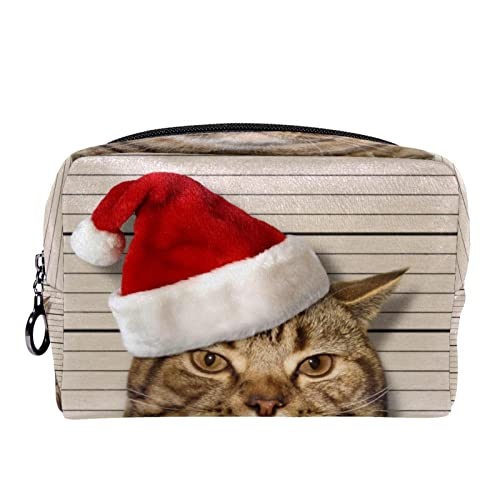 Kleine Kosmetiktasche Reisekosmetiktasche mit Reißverschluss,Weihnachten lustige Katze,Kosmetik Organizer für Frauen von WOSHJIUK