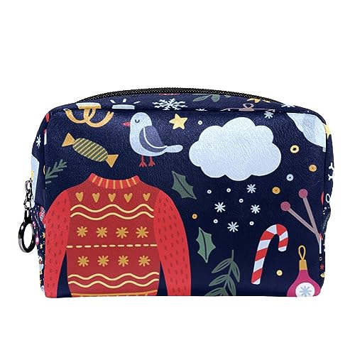 Kleine Kosmetiktasche Reisekosmetiktasche mit Reißverschluss,festliches wintermuster Weihnachten,Kosmetik Organizer für Frauen von WOSHJIUK